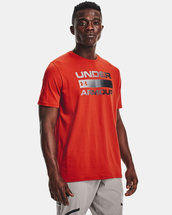 Men's UA Team Issue Wordmark Short Sleeve, Orange, pdpMainDesktop image number 0